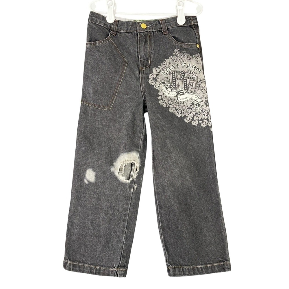 Phat Farm Kids Denim Jeans 4T Black Y2K Baggy Streetwear‎ Graphic Distressed